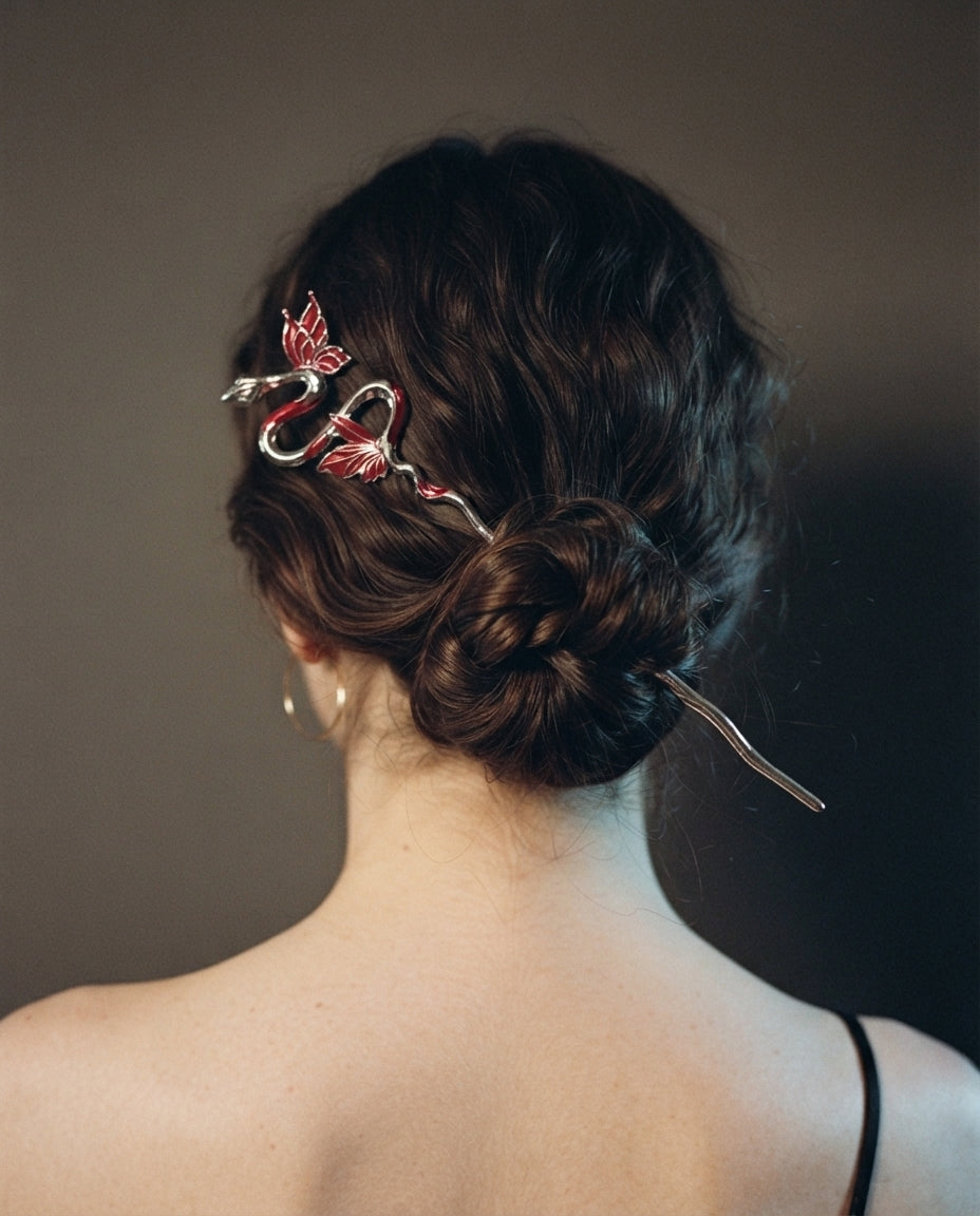 Coil & Wing Chinese Style Hair Stick Metal Flower Hair Pin