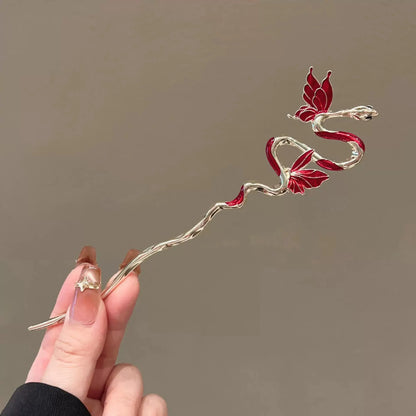Coil & Wing Chinese Style Hair Stick Metal Flower Hair Pin