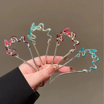 Coil & Wing Chinese Style Hair Stick Metal Flower Hair Pin