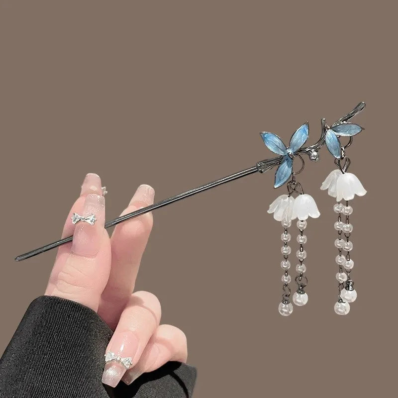 Coil & Wing Chinese Style Hair Stick Metal Flower Hair Pin