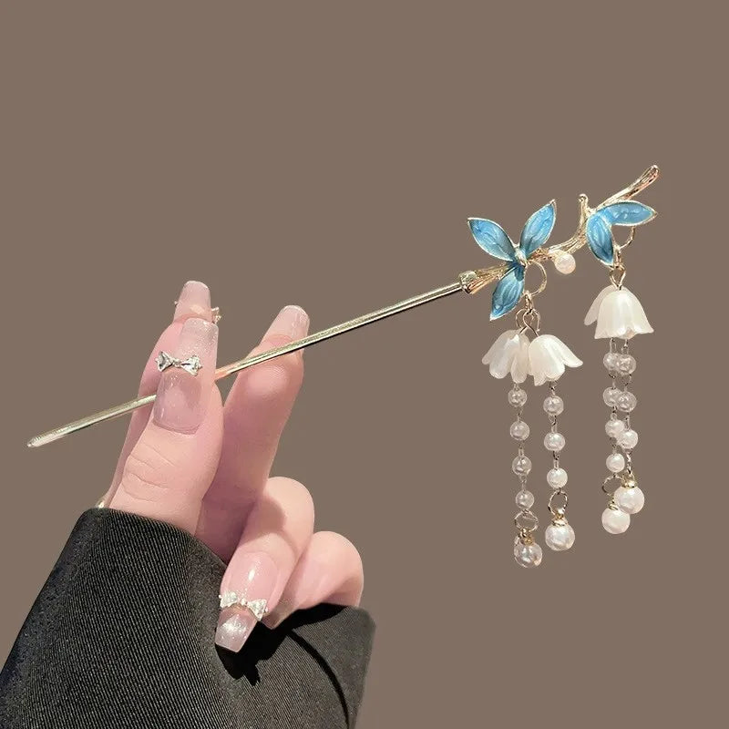Coil & Wing Chinese Style Hair Stick Metal Flower Hair Pin
