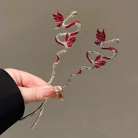 Coil & Wing Chinese Style Hair Stick Metal Flower Hair Pin